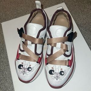 Women’s red and white Chloe sneakers